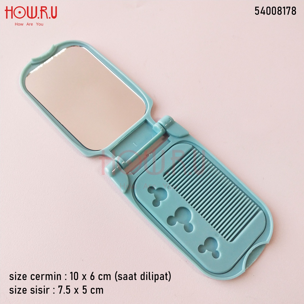 HOW.R.U | Cermin + Sisir Lipat Size Mini Korean Style Warna Pastel Lucu