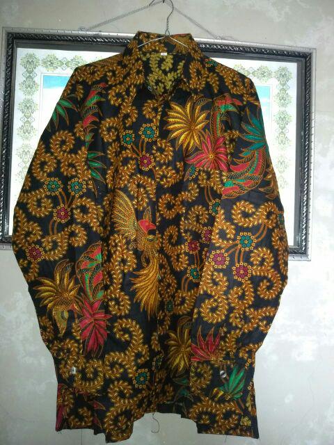 Kemeja Batik Pria Lengan Panjang Motif Kembang Langit Abuabu