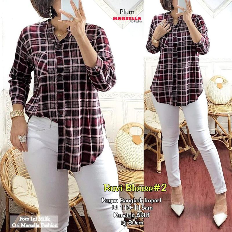 Ruvi Blouse by Marsella Blouse Jumbo Kotak Kotak