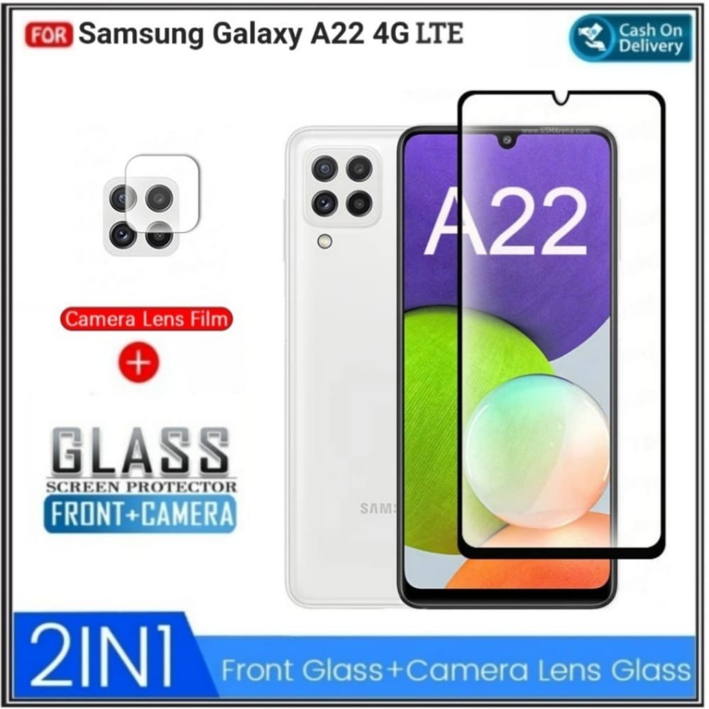PAKET 2IN1 Tempered Glass Samsung A22 4G LTE &amp; Anti Gores Kaca Camera DI ROMAN ACC