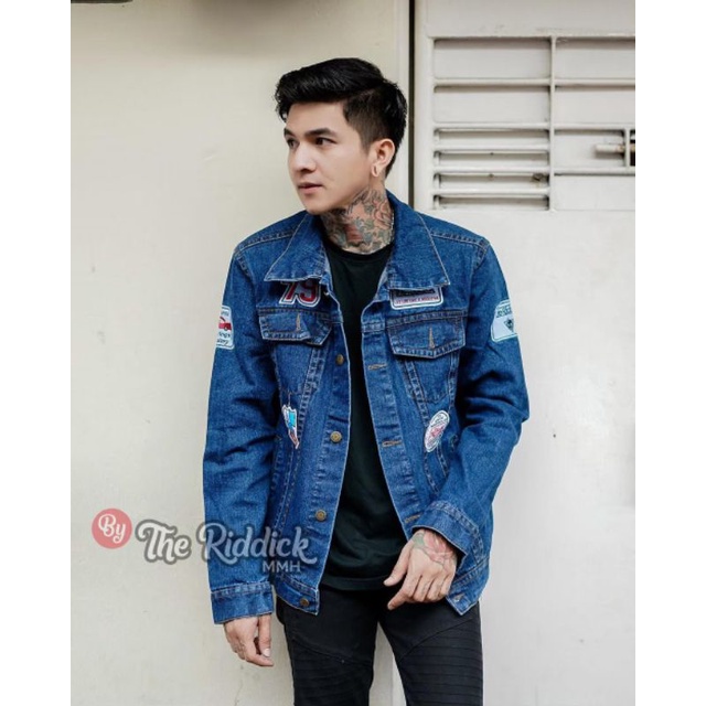 JAKET JEANS PRIA MURAH JAKET DENIM COWOK JAKET EMBLEM BORDIR TEMPEL RESLETING THE RIDDICK KEREN