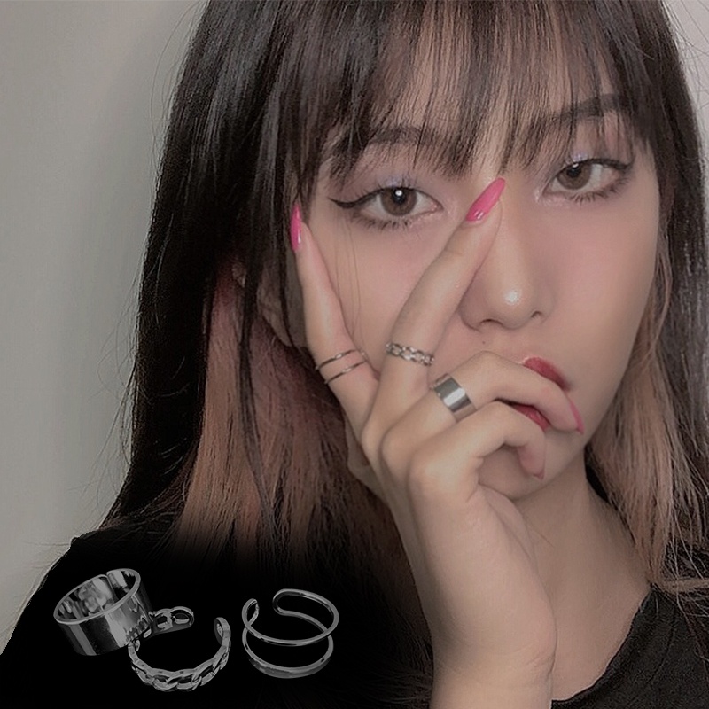 [Ready Stock] 3 Pcs/set Cincin Wanita Pria Korea ins Ring Silver Gaya Punk Hip Hop Unisex Aksesoris Jewelry Fashion Murah Hadiah Ulang Tahun COD