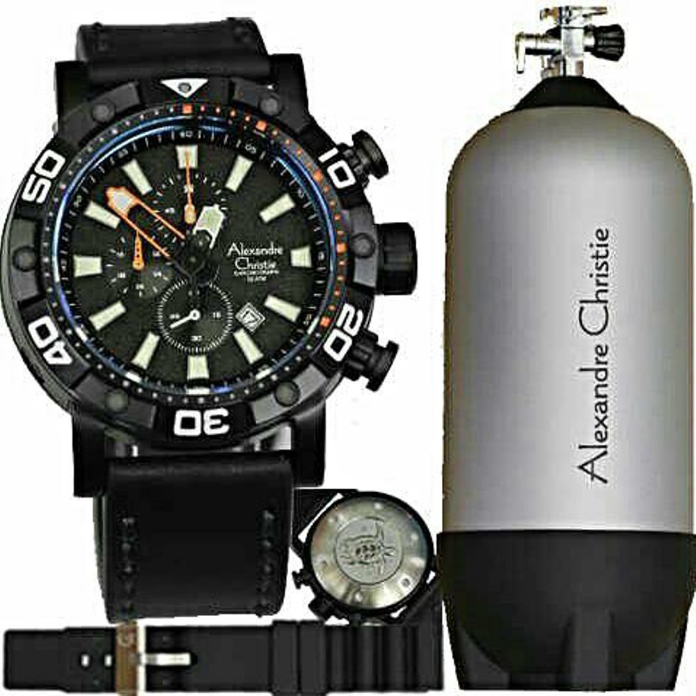 Jam Tangan Alexandre Christie Pria Ac 6413 Full Black Original Special Edition Diver Water Resista