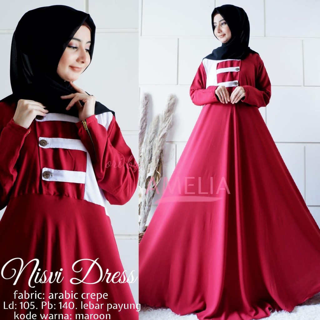 Nisvi Dress I Baju Gamis Polos Bahan Arabic Crepe I Gamis Warna Maroon I Gamis Model Payung Shopee Indonesia