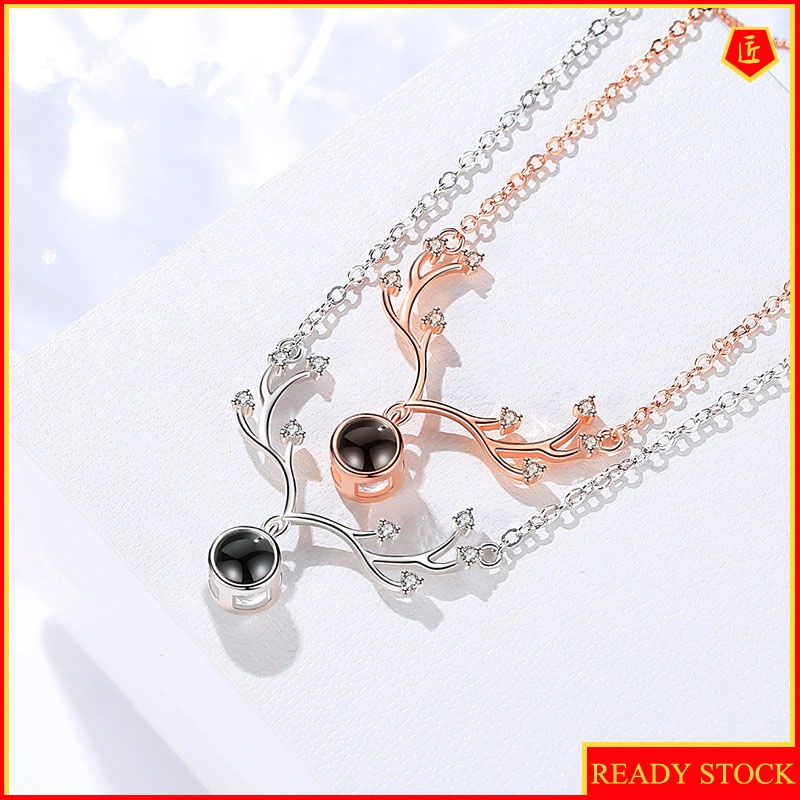 [Ready Stock]Silver Antlers Projection Necklace Special-Interest Design Fashion All-Match