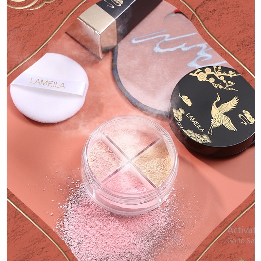 LAMEILA Bedak Tabur 4 Warna ( 4 IN 1 ) ~ Pengontrol Minyak Anti Air Tahan Lama 5090