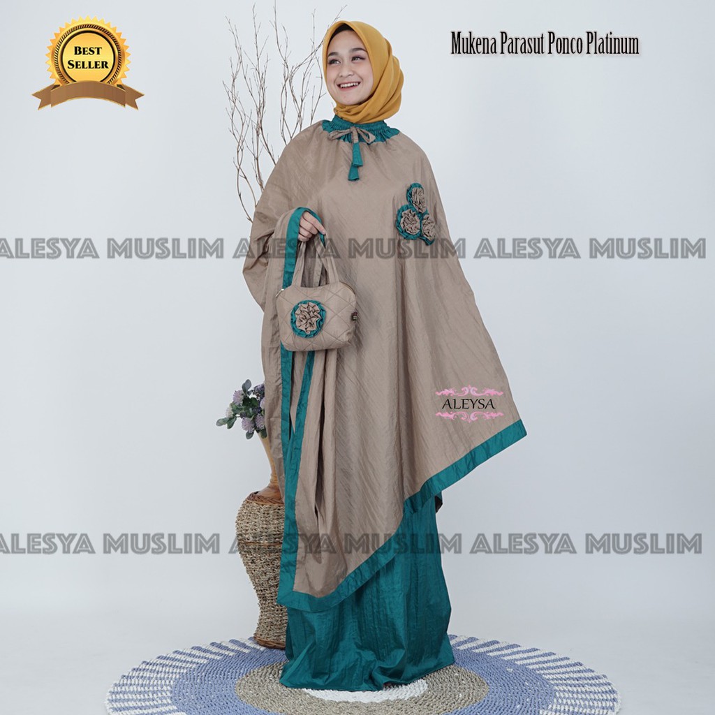 Mukena parasut ponco platinum alesya/mukena ponco seleher terlaris/bisa bayar ditempat/COD