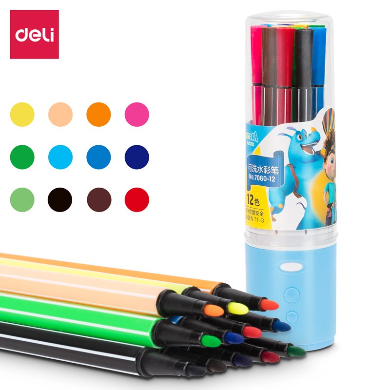 Spidol watercolor Deli isi 12 warna - 7060 (Pink) Deli