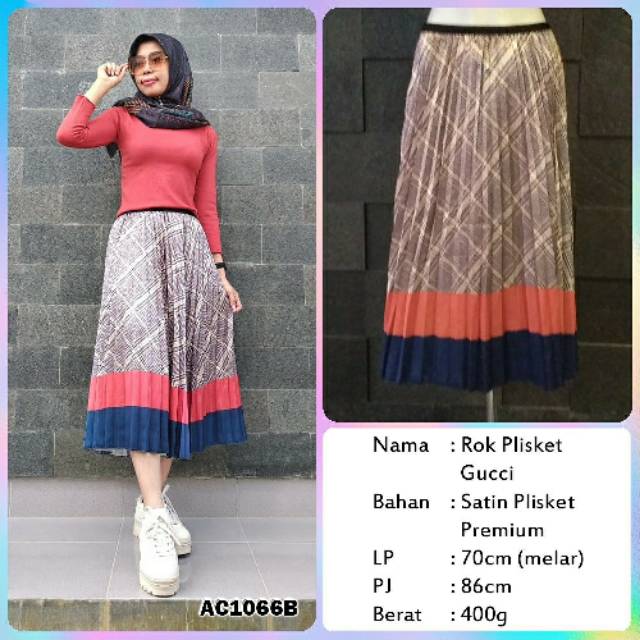 ROK PLISKET GUCCI BAHAN SATIN BY ANIS COLLECTION