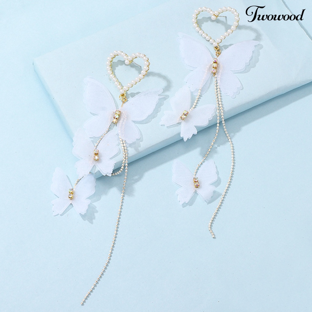 Twowood 1 Pair Alloy Drop Earrings Decorative Fashion Faux Pearl Butterfly Heart Drop Earrings for Holiday