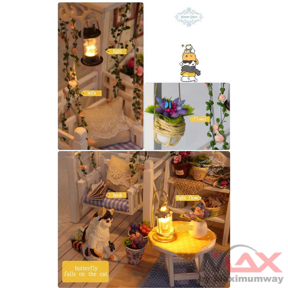 Merakit Rumah Boneka kreatifitas anak bisa jadi pajangan membanggakan anak Cute Room Miniatur Rumah Boneka 3D DIY 1:24 - 3013 DIY Dollhouse Kit With Furniture LED Lights Diy Miniature Building Little House Wooden Toys for Children Adult