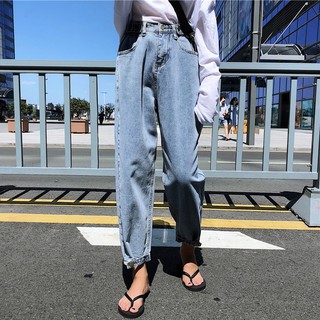  Celana  Panjang Casual Model  High Waist Longgar Bahan Jeans  