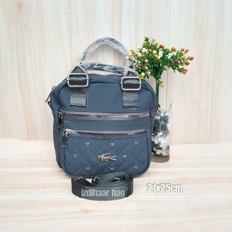 Tas slempang cibao 3ruangterbaru bahan motif bordir ukuran 21x25cm-Abu