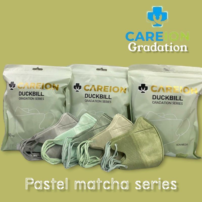 MASKER DUCKBILL CAREION CARE ION EMBOS CAREION GRADATION PASTEL MATCHA SERIES ISI 50 LBR PER PACK