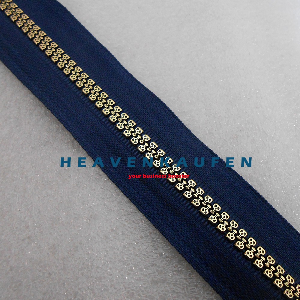 Resleting Zipper Retsleting 100 cm (1 Meter) Biru Navy Dongker - Gold Muda Vislon Variasi Kode A