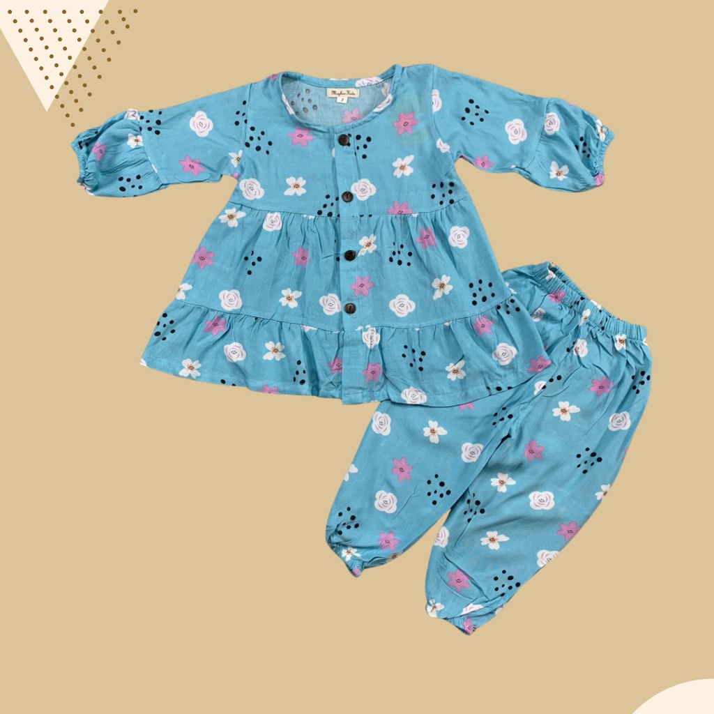 1-4TH SETELAN ANAK FREYA ONE SET ANAK RAYON  BY MYBEE-blue dotty flwr