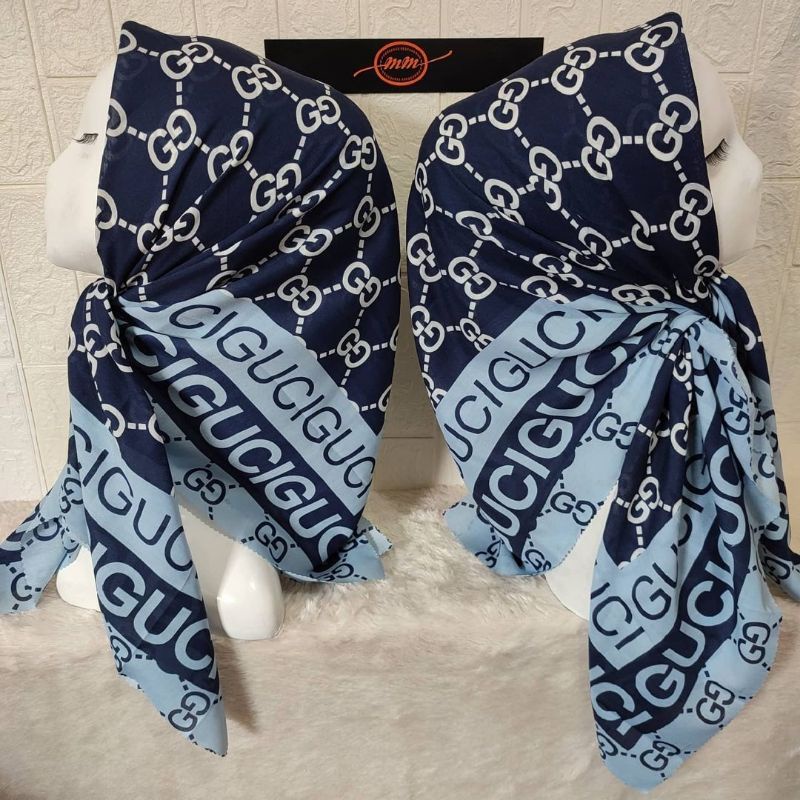 DENAY SEGIEMPAT MOTIF GUCCI BIRU/// HIJAB MURAH