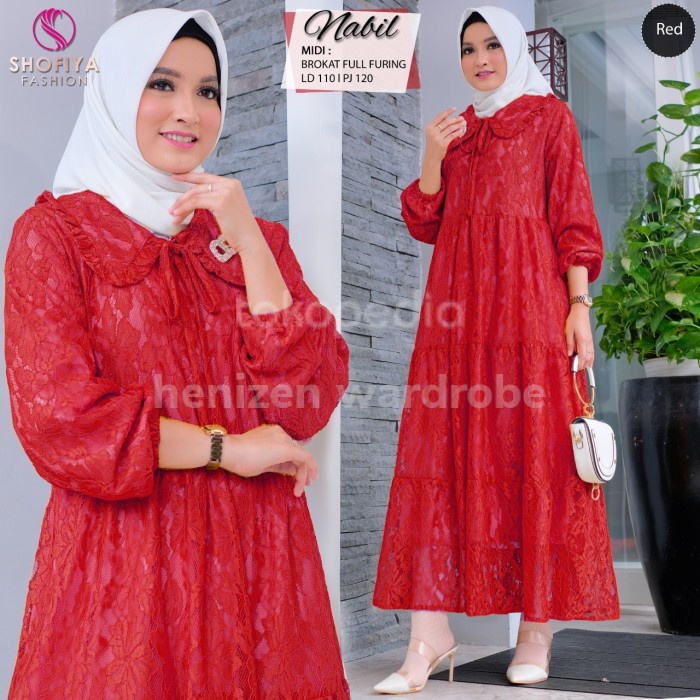 Midi Dress Muslim Katrin Brokat Premium Modis Simple All Size - yellow, XL