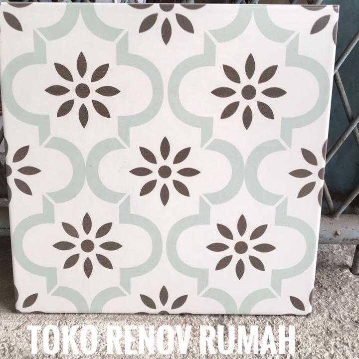 바 keramik 40x40 putih motif vintage/ keramik dekoratif/ keramik lantai motif bunga Hot Sale