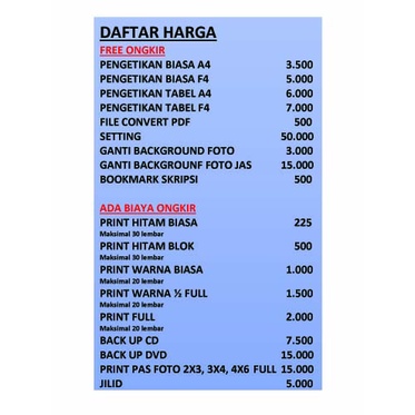 Layanan Jasa Pengetikan & Print Out A4/F4 Hitam Putih/ Warna, Convert PDF, Bookmark Skripsi, Back Up