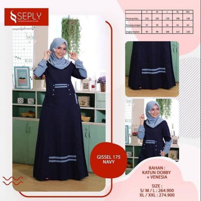 GAMIS GISSEL 175 NAVY &amp; MERAH HATI