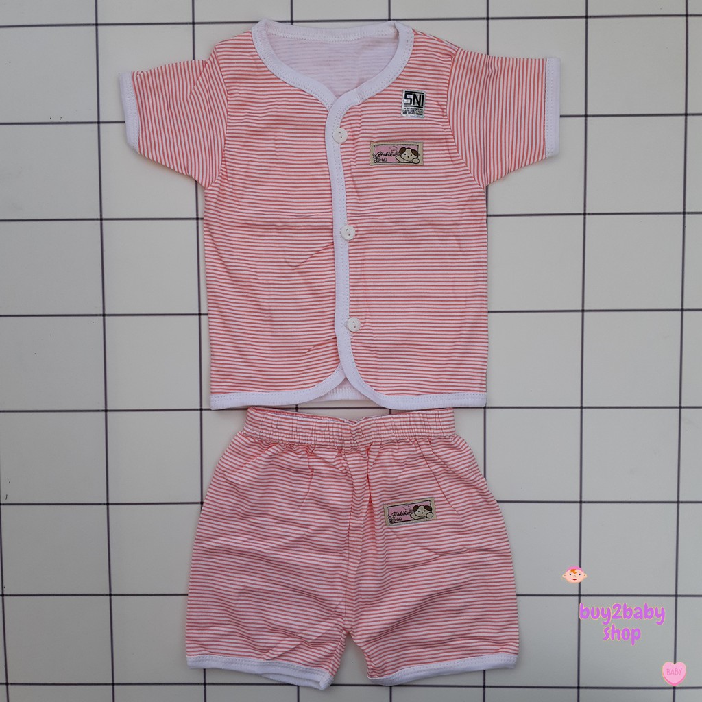 Setelan piyama celana pendek bayi motif salur warna Hokiku 0-3 Bulan 1 PCS