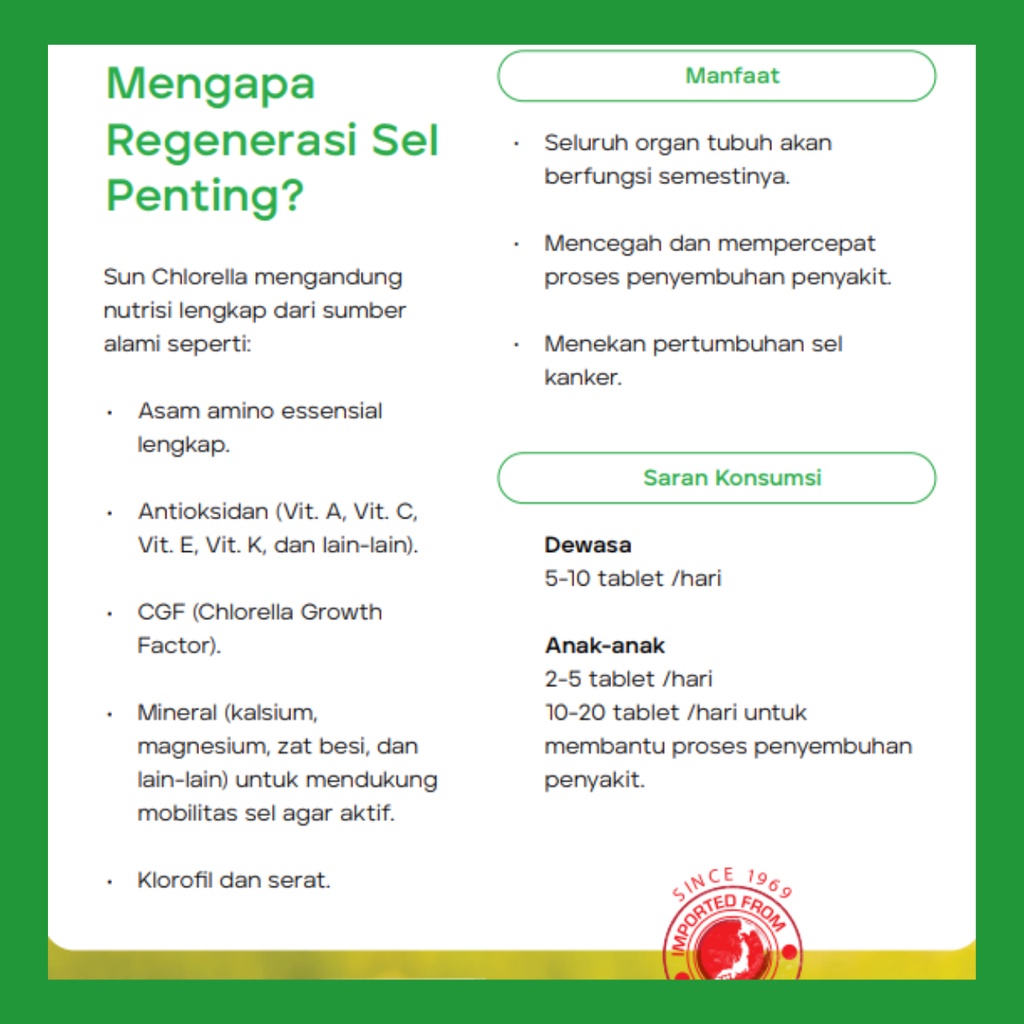 CNI Sun Chlorella Vitamin Kesehatan Regenerasi Sel Tubuh Anda Bugar Awet Muda Isi 150 Tablet Asli