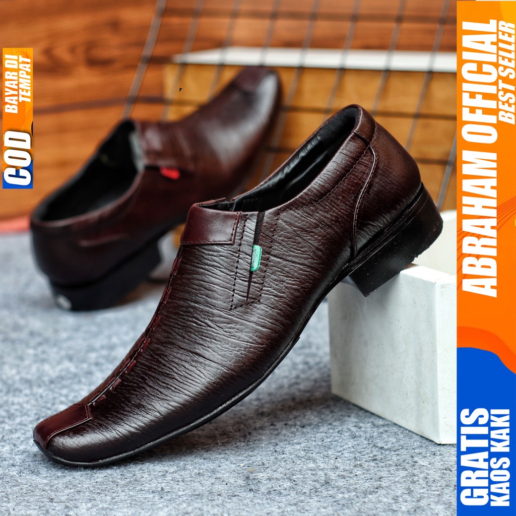 Sepatu Pantofel Pria Hitam Kulit Asli Casual Formal Pantopel Kerja Kantor Kondangan Guru Pesta vantopel Pentopel Fantofel Fashion Shoes Terbaru Murah Kekinian Original CALVIN ABRAHAM