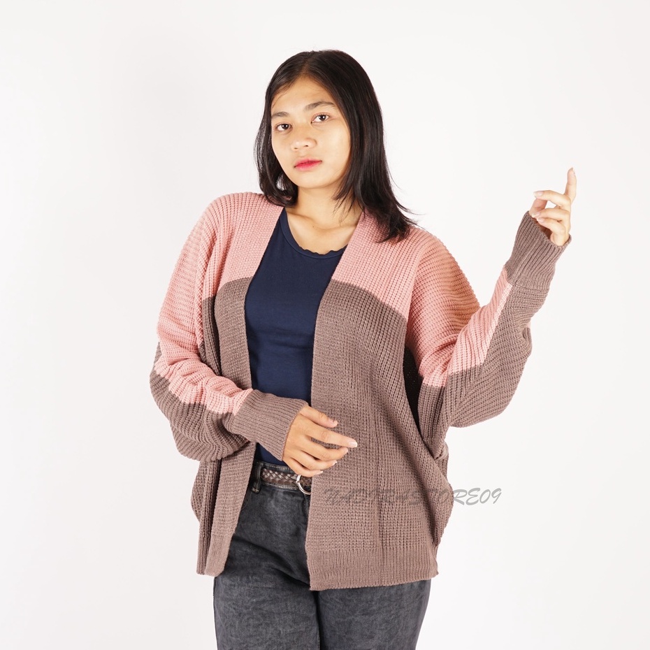 CARDIGAN BATWING RAJUT OVERSIZE PREMIUM / KOMBINASI / DUSTY BURGUNDY