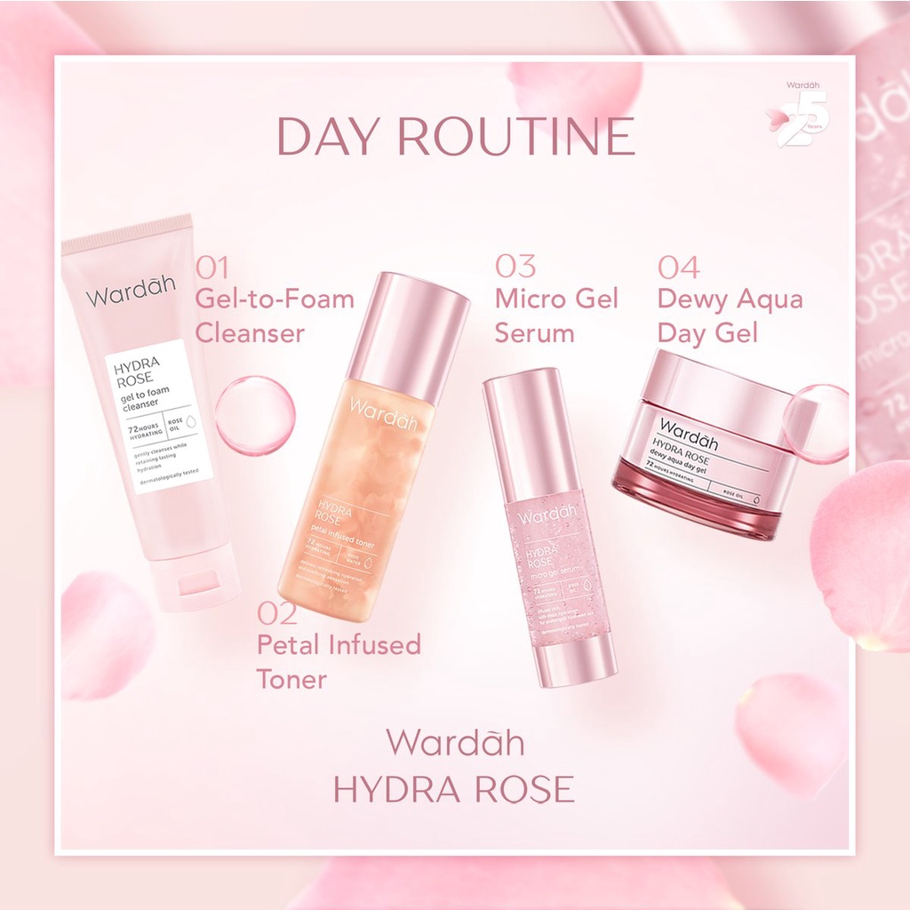 WARDAH Hydra ROSE Series - Day Gel/ Night Gel/ Foam Cleanser/ Infused Toner/ Rose Serum