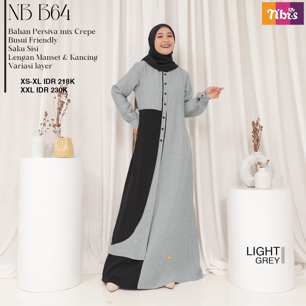 Nibras Gamis NB B64 Dress Muslim Polos Simple Bahan Persiva Mix Crepe by NBRS