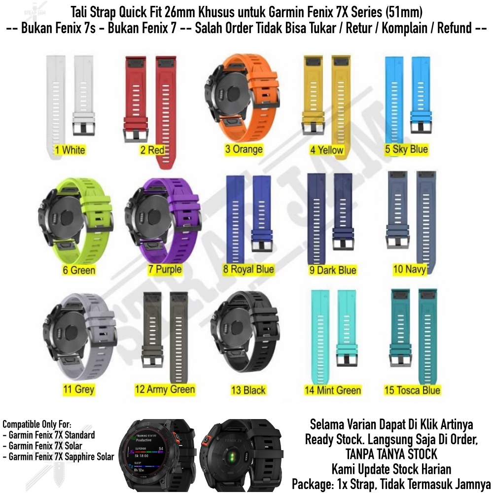 EQF Strap Garmin Fenix 7X 51mm - Tali Jam Quick Fit 26mm Rubber Silikon