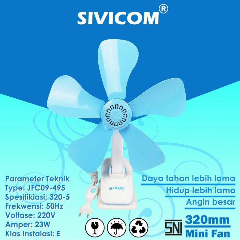 Mini Fan / Heli Fan / Kipas Angin Jepit Sivicon 23W 5 Baling SNI