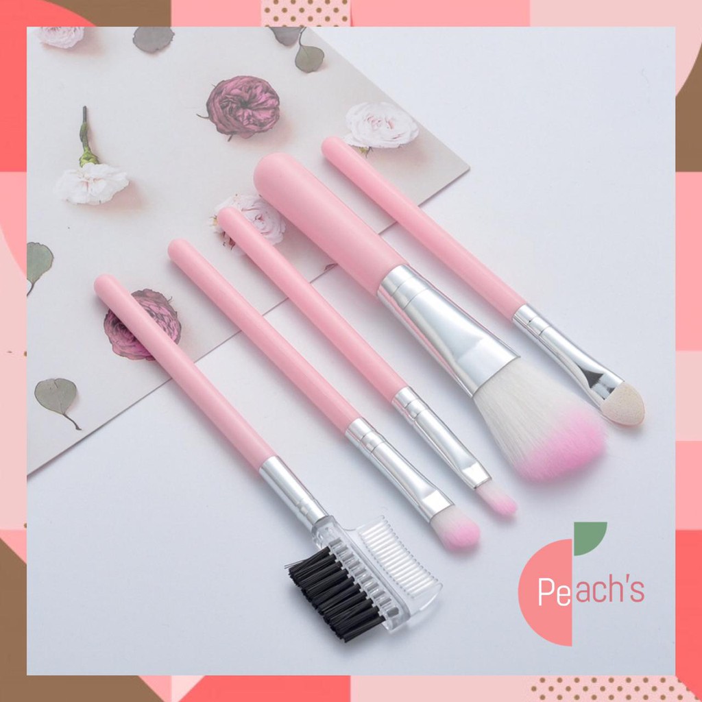 PEACH Make Up Brush Set 5 in 1 Packingan Tas Make Up Tools Brush Kosmetik Paket K092