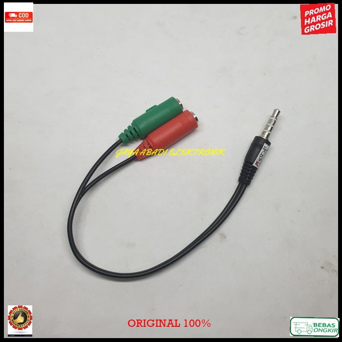 J223 KABEL AUDIO SPLITTER KONEKTOR CONVERTER SPLITER AUX MIC 3.5MM AUDIO HP JEK MICROPHONE MULTI CAB