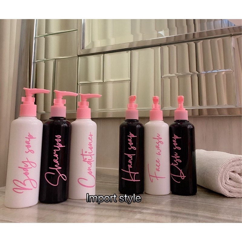 botol HITAM 250ml GLOSSY BLACK PINK. aesthetic bottle minimalist refill organizer tempat sabun cair pump estetik