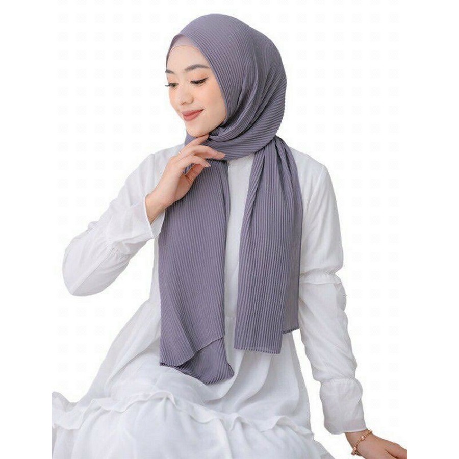 Hijab Pashmina Ceruty Full Plisket Lidi Tanpa Garis Tengah 180x75cm