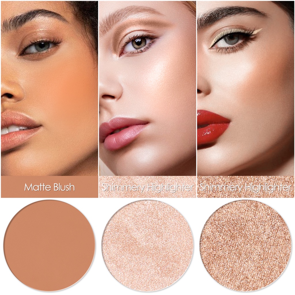 FOCALLURE Trio Blush on dan Blush &amp; Highlighter Palette &amp; Contour palette 3 Colours (100% Original, BPOM Certified)