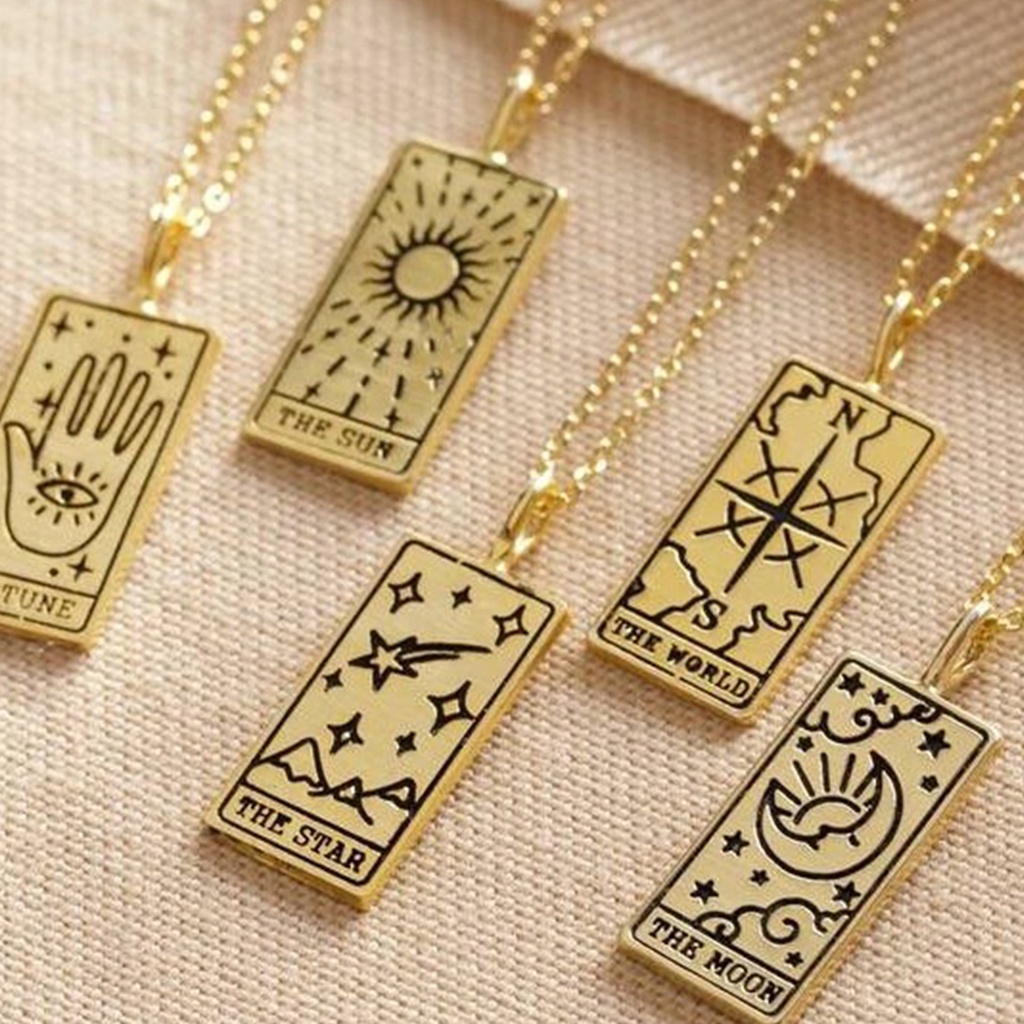 Hu Hu Hu Hu Hu Alat Bantu Pasang Kacamata♡ Kalung Rantai Liontin Kartu Tarot Adjustable Untuk Unisex / Pria / Wanita