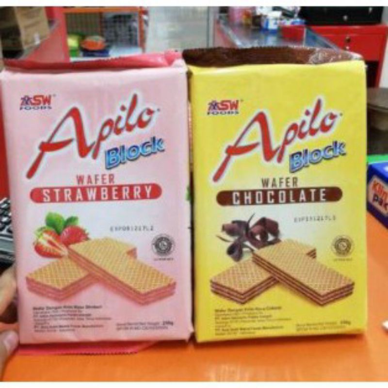 

APILO BLOCK WAFER CHOCOLATE / STRAWBERRY 250gr WAFER COKLAT