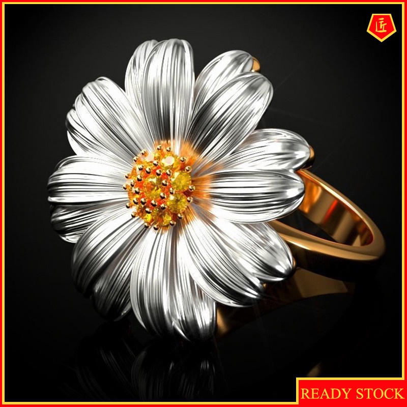 [Ready Stock]Simple Fashion 18K Gold Two-Tone Daisy Ring