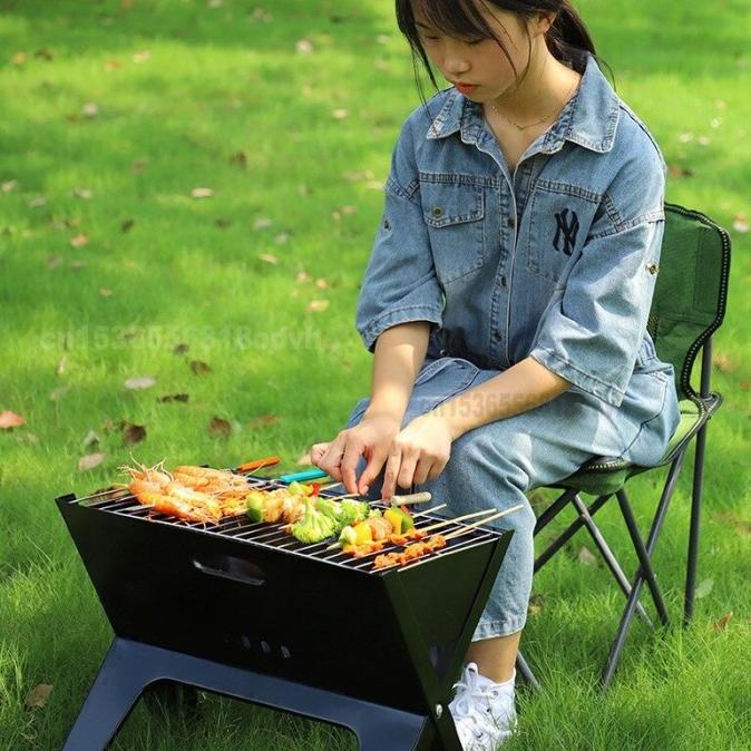 Panggangan arang Sate BBQ grill sosis bakar portabel Model Tas lipat