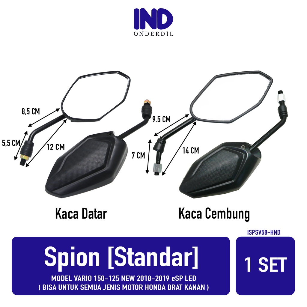 Spion-Sepion-Kaca-Mirror-Cermin Standart-Standar-Cembung Model Vario 125-150 New Bisa Untuk Drat Honda Karisma &amp; Supra &amp; Beat &amp; Vario &amp; Scoopy &amp; Grand &amp; Tiger