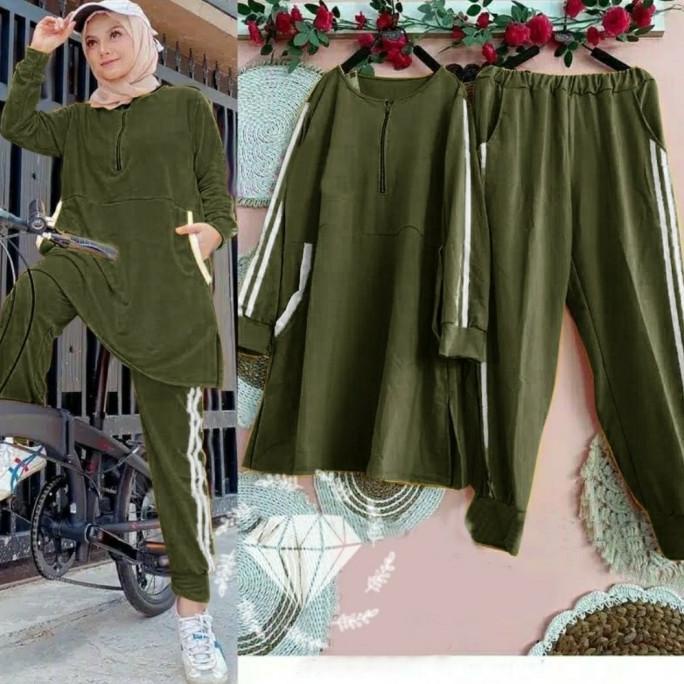 Pakaian Olahraga Wanita Setelan Baju Olahraga Sepeda Senam Jogging Gowes Wanita Muslimah Busui