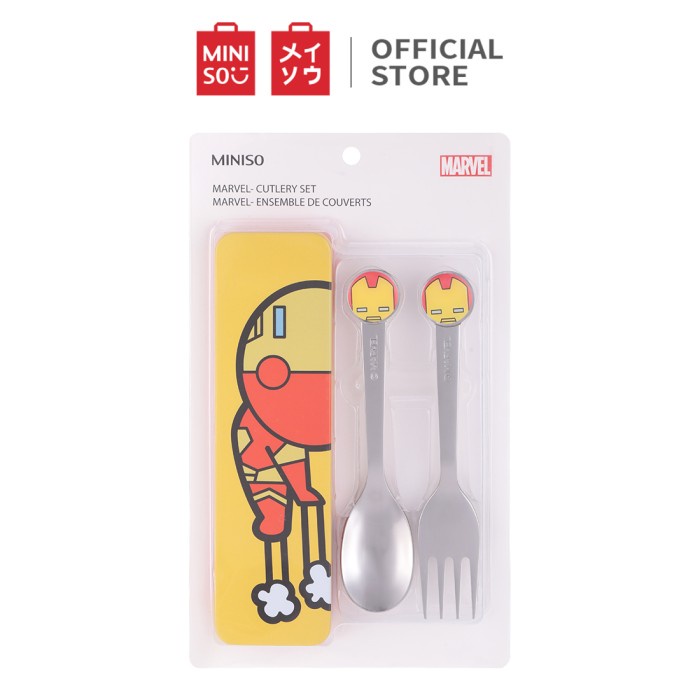 MINISO Sendok Garpu Sumpit Set Alat Peralatan Makan Stainless Steel - Iron Man