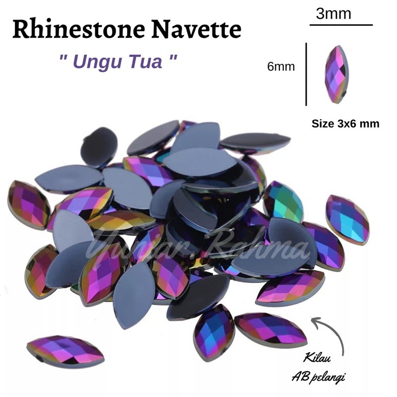 [100 pcs] Rhinestone Navette AB 3x6mm , Rhinestone oval aksesoris kuku dan henna