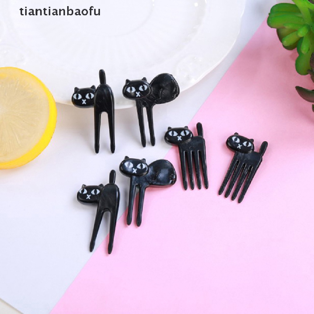 6 Pcs Garpu Tusuk Gigi Buah Desain Kucing Hitam Untuk Dekorasi dessert