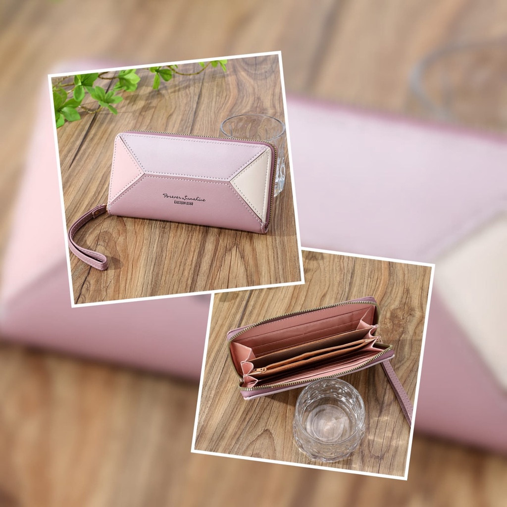 DOMPET PANJANG WANITA IMPORT TALI PENDEK RESLETING KARTU UANG KULIT PREMIUM PINK GEMINA WA549P3 CEWEK KOREA BRANDED FASHION BATAM REMAJA KEKINIAN MURAH