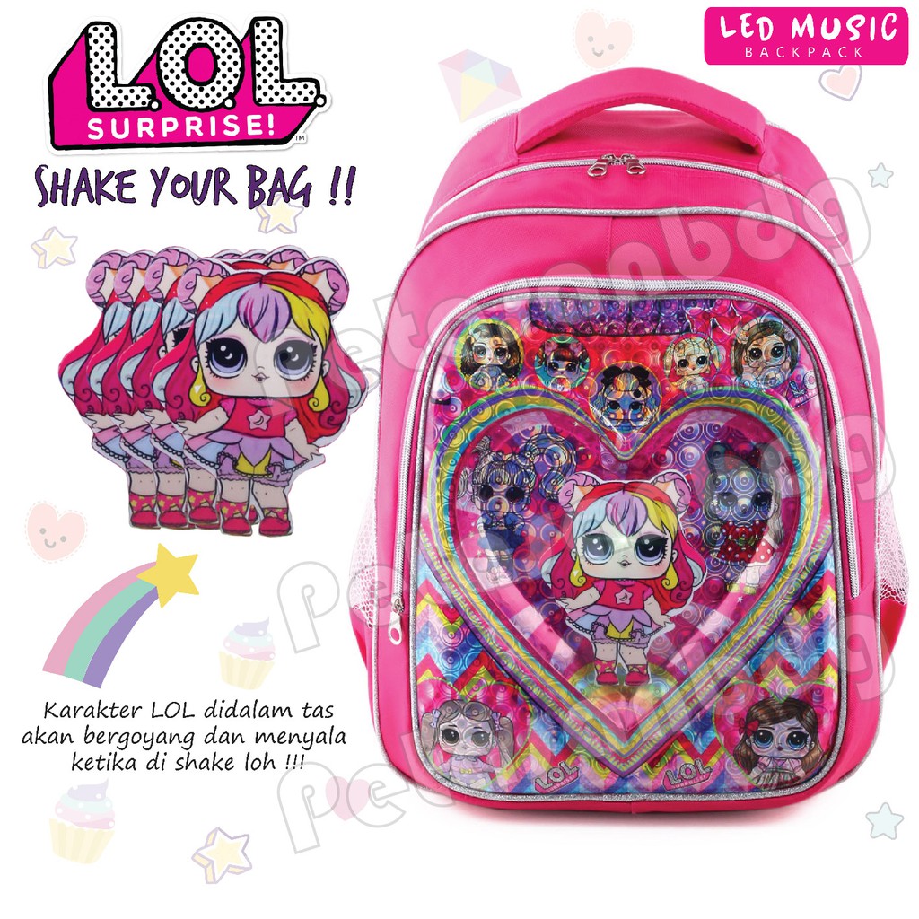 PTS - Ransel Sekolah Anak Perempuan Karakter - LOL SURPRISE - SHAKE BACKPACK - Ransel LED