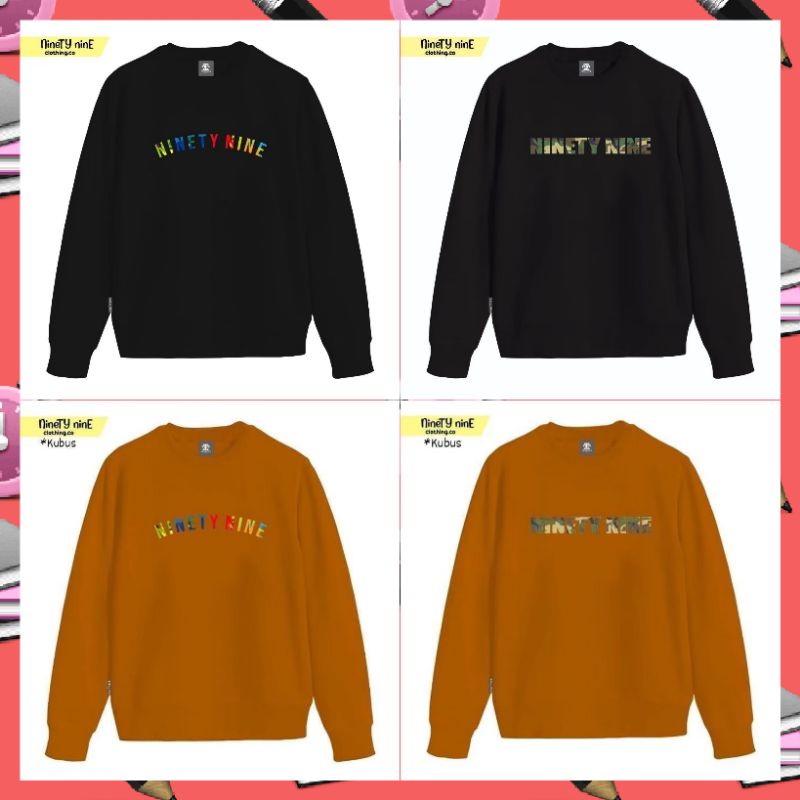 Sweater crewneck black motif simpel pria wanita sweater crewneck CN Ninety Nine original pickwoods